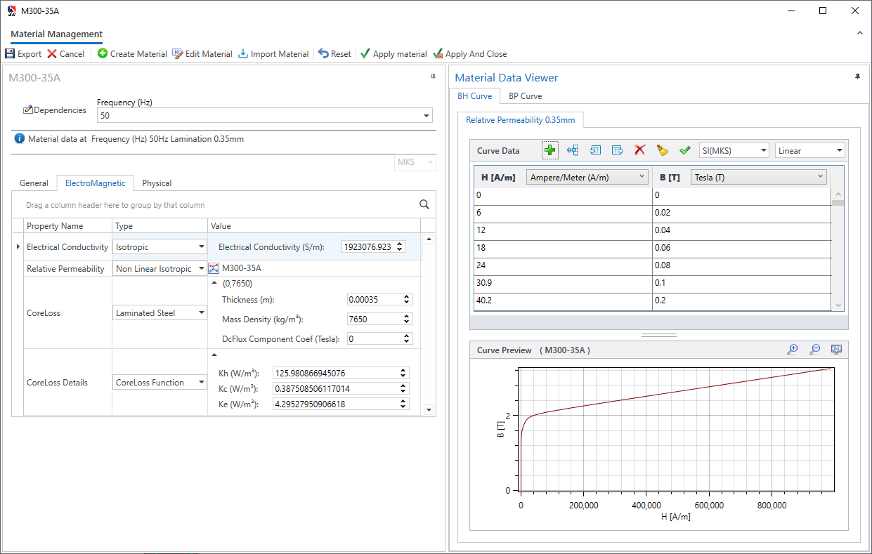 EMAG_CT core material properties